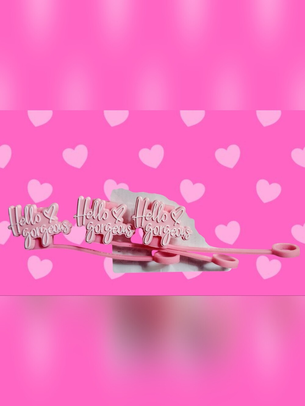 💕(3) Set HELLO GORGEOUS straw Toppers🩷